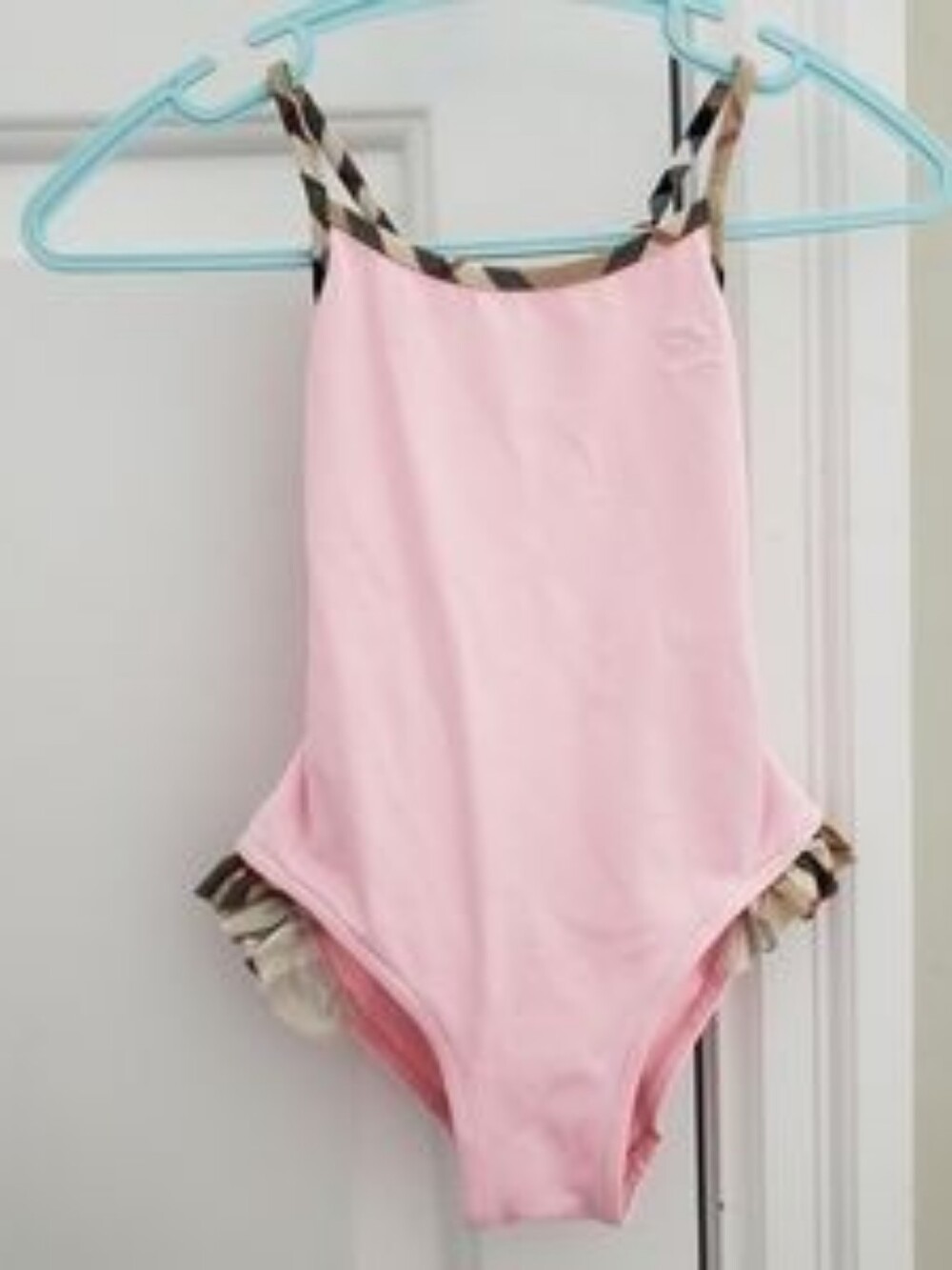 BURBERRY Pink Girls' One-Piece Swimsuit with Striped Trim 18MONTHS